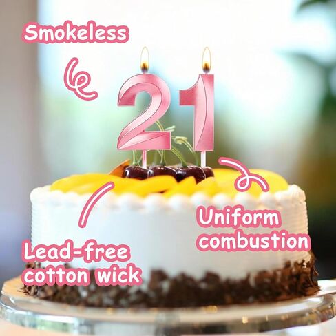 21st Birthday Candle, Number 21 Candles, Pink Happy Birthday Candle for Cake, Happy Birthday Cake Topper Decoration for Him Her Birthday PartyWedding Anniversary Celebration Supplies (21, Pink) in Saudi Arabia