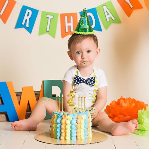 Birthday Candles 2nd Number Candles Gold Birthday Cake Candles 2 Years Old Crown Candles for Cake Topper with 6 Long Thin Candles for Girl Birthday Party Anniversary Celebration Wedding Supplies Decor in Kuwait