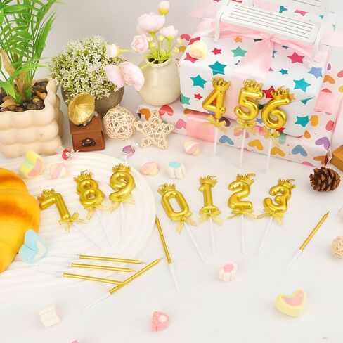 Birthday Candles 2nd Number Candles Gold Birthday Cake Candles 2 Years Old Crown Candles for Cake Topper with 6 Long Thin Candles for Girl Birthday Party Anniversary Celebration Wedding Supplies Decor in Kuwait