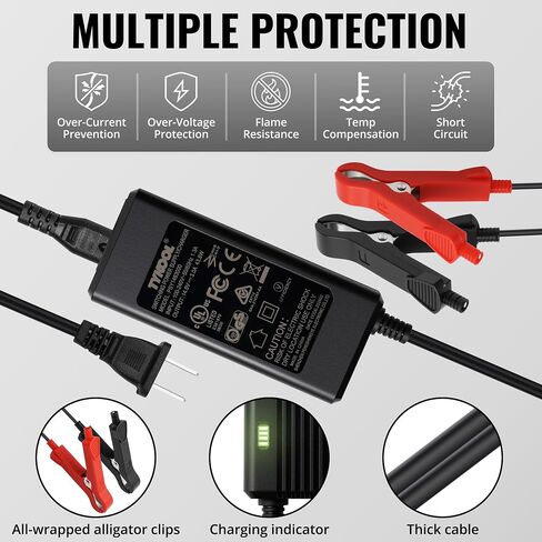 12V 1A DC شاحن البطارية الذكي ، مع موصل مقاطع التمساح المزدوج ، قابلة للتوصيل لبطارية فوسفات الحديد الليثيوم 12V ، بطارية AGM حمض 12 فولت ، تناسب دراجة نارية ، سيارة ، شاحنات ، جزازة العشب in Kuwait