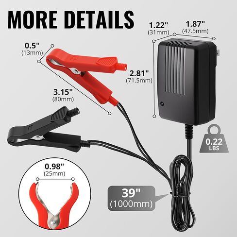 12V 1A DC شاحن البطارية الذكي ، مع موصل مقاطع التمساح المزدوج ، قابلة للتوصيل لبطارية فوسفات الحديد الليثيوم 12V ، بطارية AGM حمض 12 فولت ، تناسب دراجة نارية ، سيارة ، شاحنات ، جزازة العشب in Kuwait