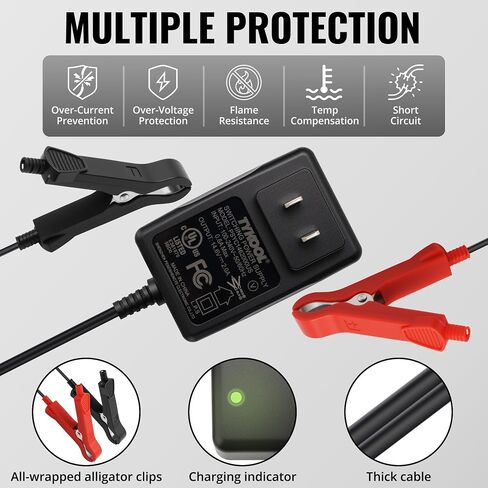 12V 1A DC شاحن البطارية الذكي ، مع موصل مقاطع التمساح المزدوج ، قابلة للتوصيل لبطارية فوسفات الحديد الليثيوم 12V ، بطارية AGM حمض 12 فولت ، تناسب دراجة نارية ، سيارة ، شاحنات ، جزازة العشب in Kuwait