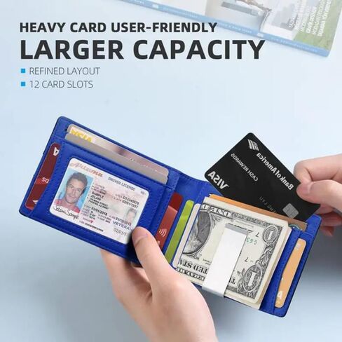 Slim Leather RFID Blocking Wallet for Men-Money Clip & Card Holder,Small Bifold Front Pocket Wallet with 12 Card Slots,Large Capacity & Minimalist Gifts for men (Orange) in Saudi Arabia