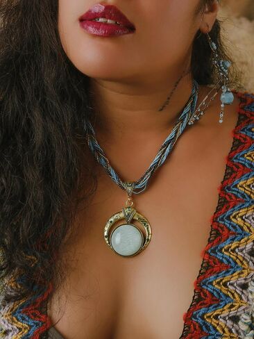 MINACHI Multilayer Beads Chain Necklace, Turquoise-Toned Stone Pendant, Vintage Hippie Retro Bohemia Style, Fashion Jewelry for Women in Saudi Arabia