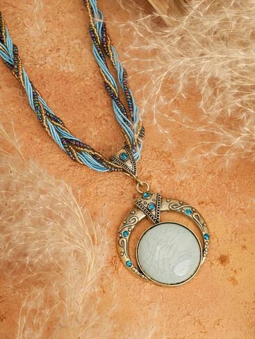 MINACHI Multilayer Beads Chain Necklace, Turquoise-Toned Stone Pendant, Vintage Hippie Retro Bohemia Style, Fashion Jewelry for Women in Saudi Arabia