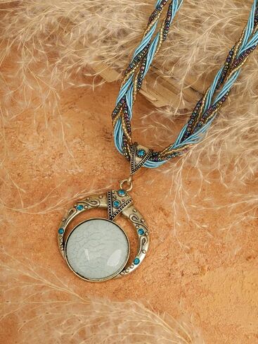 MINACHI Multilayer Beads Chain Necklace, Turquoise-Toned Stone Pendant, Vintage Hippie Retro Bohemia Style, Fashion Jewelry for Women in Saudi Arabia