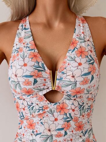 Eomenie One Piece Swimsuit for Women Tummy Control Cutout Bathing Suit V Neck Tie Back Swim Suit in Saudi Arabia
