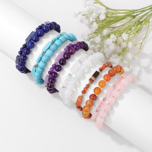 Healing Beaded Bracelets for Women Men 2Pcs Healing Crystal Stretch Bracelet Natural Stone Bracelet Beads Gemstone Bracelet for Men Women in Kuwait