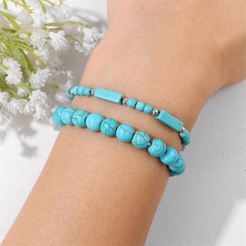 Healing Beaded Bracelets for Women Men 2Pcs Healing Crystal Stretch Bracelet Natural Stone Bracelet Beads Gemstone Bracelet for Men Women in Kuwait