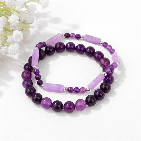 Healing Beaded Bracelets for Women Men 2Pcs Healing Crystal Stretch Bracelet Natural Stone Bracelet Beads Gemstone Bracelet for Men Women in Kuwait