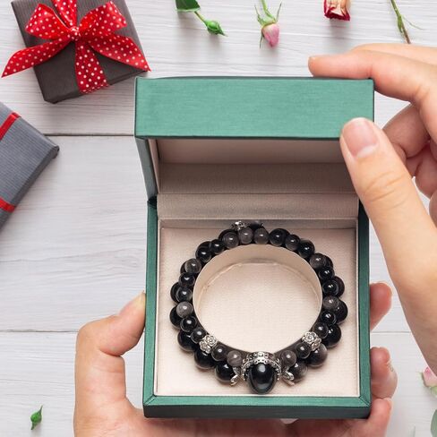 Natural Black Obsidian Beaded Bracelet for Women, Adjustable Stretch Elastic Crystal Healing Jewelry, Spiritual Protection Gift for Girlfriend Bestie - Birthday Valentine's Day Present in Saudi Arabia