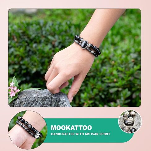Natural Black Obsidian Beaded Bracelet for Women, Adjustable Stretch Elastic Crystal Healing Jewelry, Spiritual Protection Gift for Girlfriend Bestie - Birthday Valentine's Day Present in Saudi Arabia
