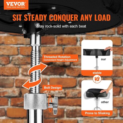 VEVOR Drum Throne مع مسند الظهر، 19.3-25.2 بوصة/490-640 مم ارتفاع قابل للتعديل، مقعد طبل مبطن بسرج هيدروليكي مع أعواد طبل مضادة للانزلاق 227 كجم/500 رطل أقصى سعة، دوران 360 درجة للطبول in Saudi Arabia