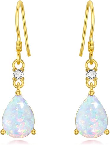 14K Gold Bairsstone Strains arics for Women ، Total 3 قيراط تم إنشاء Teardrop Opring أحجار الأحجار الكريمة (6 مم*8 مم*2) مجوهرات عيد ميلاد عيد الميلاد لأميها in Kuwait