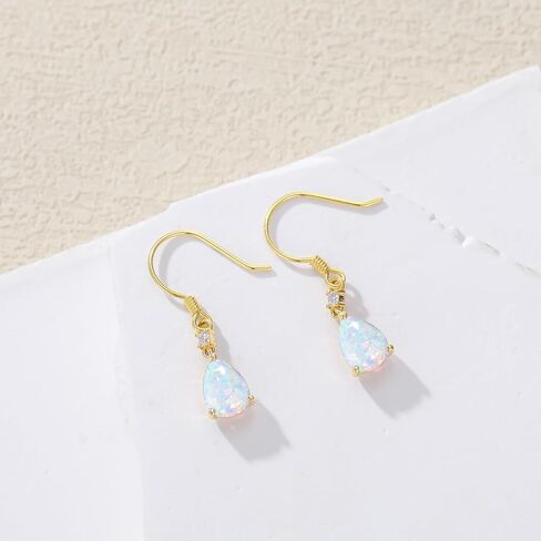 14K Gold Bairsstone Strains arics for Women ، Total 3 قيراط تم إنشاء Teardrop Opring أحجار الأحجار الكريمة (6 مم*8 مم*2) مجوهرات عيد ميلاد عيد الميلاد لأميها in Kuwait