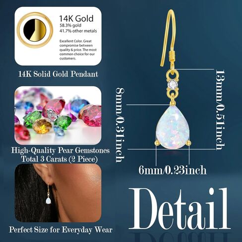 14K Gold Bairsstone Strains arics for Women ، Total 3 قيراط تم إنشاء Teardrop Opring أحجار الأحجار الكريمة (6 مم*8 مم*2) مجوهرات عيد ميلاد عيد الميلاد لأميها in Kuwait