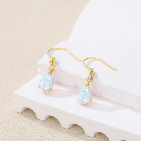 14K Gold Bairsstone Strains arics for Women ، Total 3 قيراط تم إنشاء Teardrop Opring أحجار الأحجار الكريمة (6 مم*8 مم*2) مجوهرات عيد ميلاد عيد الميلاد لأميها in Kuwait