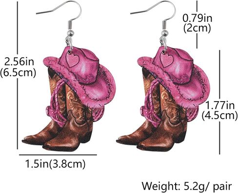 Pink Cowboy Cowgirl Hat Boots Earrings for Women Double-sided Wood Dangle Western Earrings Jewelry Accessories for Cosplay Costume Halloween Party Decorations in Kuwait