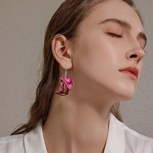 Pink Cowboy Cowgirl Hat Boots Earrings for Women Double-sided Wood Dangle Western Earrings Jewelry Accessories for Cosplay Costume Halloween Party Decorations in Kuwait