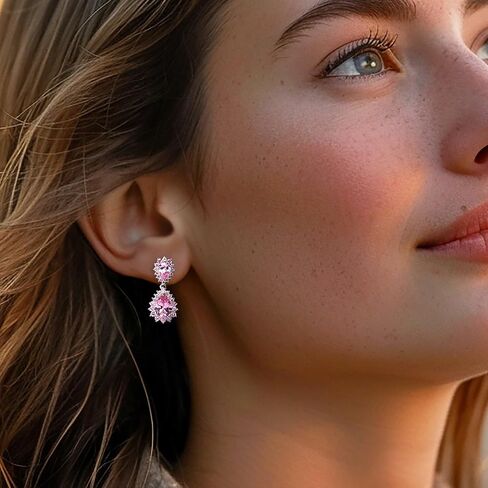 Ross-Simons Italian 5.10 ct. t.w. Simulated Pink Sapphire Drop Earrings in Sterling Silver in Saudi Arabia