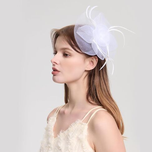 Fascinators for Women Girls Feather Flower Fascinator Headwear Wedding Cocktail Tea Party Hats (US, Alpha, One Size, Beige) in Saudi Arabia