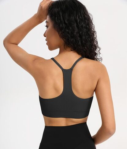 INIBUD Sports Bra for Women Halter V-Neck Racerback Minimizer Padded Bralettes Longline Crop Tops Seamless Workout in Kuwait