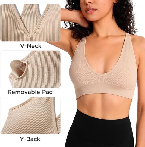 INIBUD Sports Bra for Women Halter V-Neck Racerback Minimizer Padded Bralettes Longline Crop Tops Seamless Workout in Kuwait