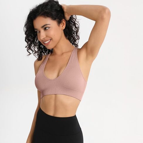 INIBUD Sports Bra for Women Halter V-Neck Racerback Minimizer Padded Bralettes Longline Crop Tops Seamless Workout in Kuwait