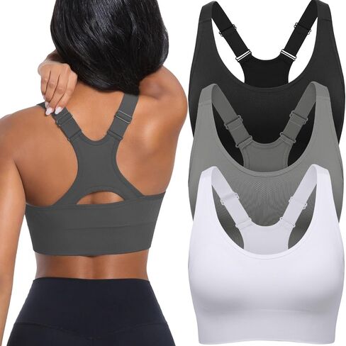 Sports Bras for Women 3 Pack,High Support Racerback Sports Bra Adjustable Straps,High Impact Padded Workout Bras in Saudi Arabia