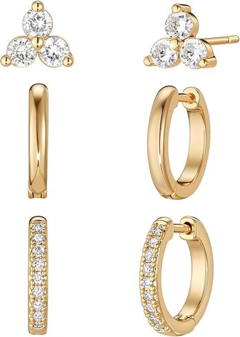 Vacrona 3 أزواج أقراط ذهبية محددة للنساء العصرية 14K الذهب المطلي بقلب القلب الأطواق الأطواق الأطواق الصغيرة البسيطة تشيك توريدي in Kuwait
