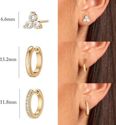 Vacrona 3 أزواج أقراط ذهبية محددة للنساء العصرية 14K الذهب المطلي بقلب القلب الأطواق الأطواق الأطواق الصغيرة البسيطة تشيك توريدي in Kuwait