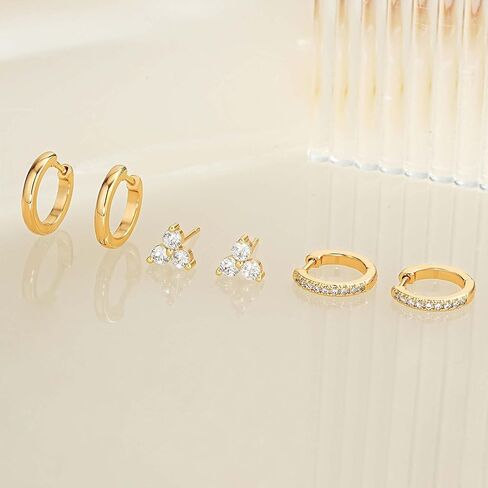 Vacrona 3 أزواج أقراط ذهبية محددة للنساء العصرية 14K الذهب المطلي بقلب القلب الأطواق الأطواق الأطواق الصغيرة البسيطة تشيك توريدي in Kuwait