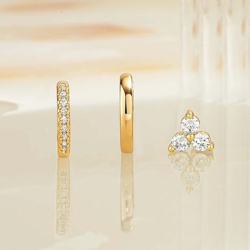 Vacrona 3 أزواج أقراط ذهبية محددة للنساء العصرية 14K الذهب المطلي بقلب القلب الأطواق الأطواق الأطواق الصغيرة البسيطة تشيك توريدي in Kuwait