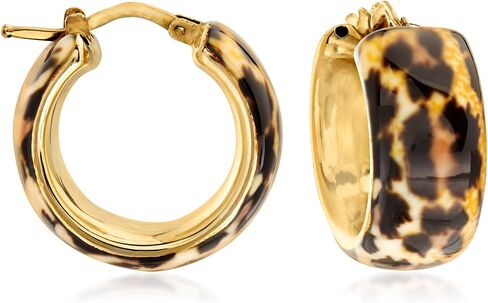 Ross-Simons Italian Leopard-Print Enamel Hoop Earrings in 18kt Gold Over Sterling in Saudi Arabia