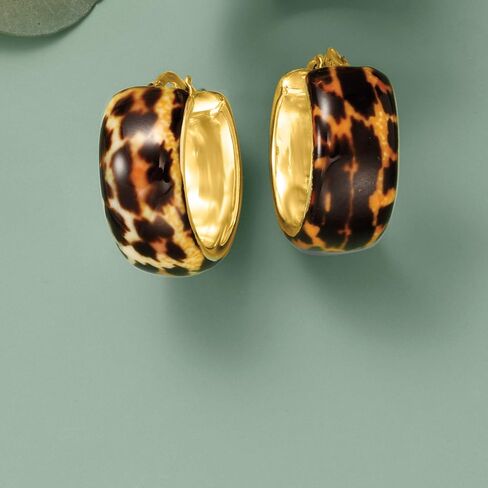 Ross-Simons Italian Leopard-Print Enamel Hoop Earrings in 18kt Gold Over Sterling in Saudi Arabia