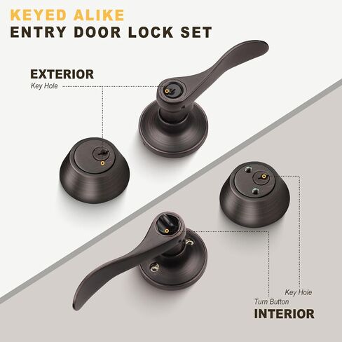 home improvement direct 3 Pack Front Door Lockset with Single Cylinder Deadbolt, Keyed Alike Exterior Door Lock Set, Oil Rubbed Bronze Wave Style Door Handle and Deadbolt Set in Saudi Arabia