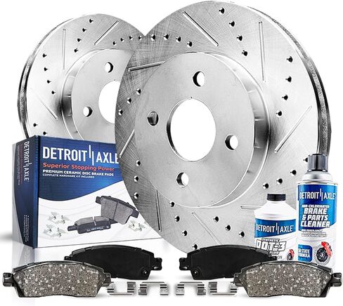 Detroit Axle - Front Brake Kit for 2009-2014 Honda Fit Drilled & Slotted Disc Brake Rotors Ceramic Brakes Pads 2010 2011 2012 2013 Replacement: 10.32" inch Rotor in Saudi Arabia