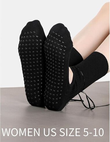 Cute Ribbon Grip Pilate Socks,Grippy Yoga Sock for Women Girls,No Slip Crew Socks for Barre,Gym,Workout,Dance,Floor in Kuwait