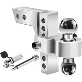 Adjustable Trailer Hitch Fits 2-inch Receiver, Heavy Duty Aluminum Tow Hitches,6-inch Drop/Rise, Solid Tube Hitch,for Truck(12,500 LBS GTW), Double Anti-Theft Locking Hitch Pins (Silver) in Saudi Arabia
