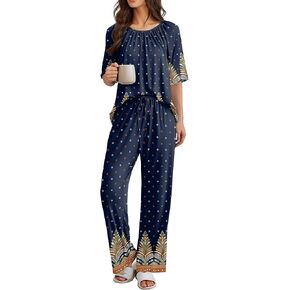 Ekouaer Pajamas for Women مجموعة قصيرة من صالة Pringe Lounge Soft PJS Round Round Roungwear مع جيوب S-XXL in Kuwait