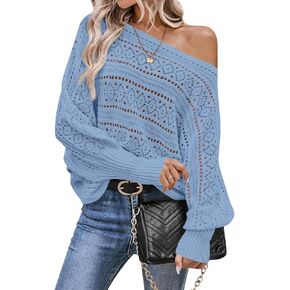 Saodimallsu Womens Off The Shoulder Sweaters Fall 2025 Oversized Knit Batwing Long Sleeve Crochet Pullover Sweater Tops in Saudi Arabia