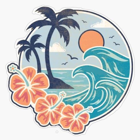 Palm Tree Wave Ocean Vinyl Sticker Waterproof Decal Laptop Wall Window Bumper Sticker 5" in Saudi Arabia