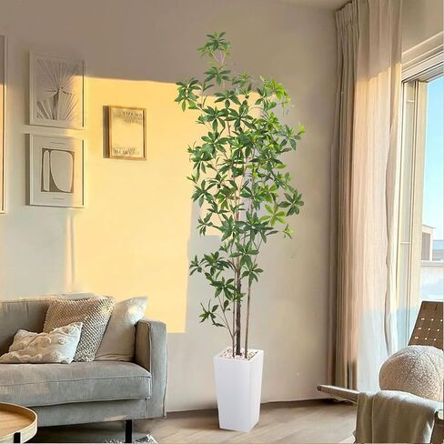 Artificial Brave Ficus Tree 7FT-Faux Tree with White Tall Planter-Fake Potted Tree with Silk Leaves-Tall Artificial Plants for Home Office Living Room Hallway Decor Indoor in Kuwait
