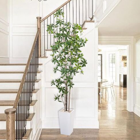 Artificial Brave Ficus Tree 7FT-Faux Tree with White Tall Planter-Fake Potted Tree with Silk Leaves-Tall Artificial Plants for Home Office Living Room Hallway Decor Indoor in Kuwait