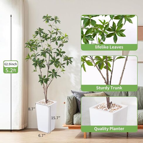 Artificial Brave Ficus Tree 7FT-Faux Tree with White Tall Planter-Fake Potted Tree with Silk Leaves-Tall Artificial Plants for Home Office Living Room Hallway Decor Indoor in Kuwait