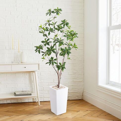 Artificial Brave Ficus Tree 7FT-Faux Tree with White Tall Planter-Fake Potted Tree with Silk Leaves-Tall Artificial Plants for Home Office Living Room Hallway Decor Indoor in Kuwait
