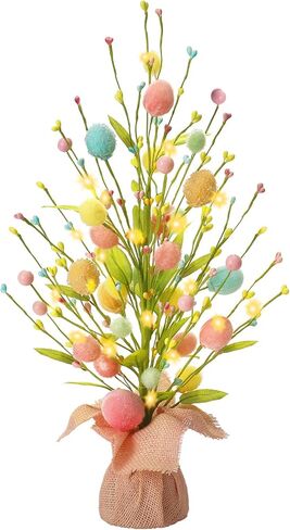 RoseCraft Easter Decorations, Artificial 18 Inch Pre-Lit Easter Egg Tree Tabletop Decor with Delicate Ornaments, for Home Party Wedding Holiday Spring Summer Decoration, Pink/Blue/Yellow. in Saudi Arabia