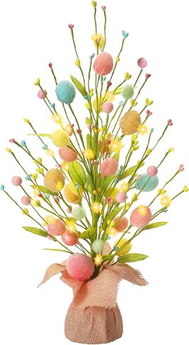 RoseCraft Easter Decorations, Artificial 18 Inch Pre-Lit Easter Egg Tree Tabletop Decor with Delicate Ornaments, for Home Party Wedding Holiday Spring Summer Decoration, Pink/Blue/Yellow. in Saudi Arabia