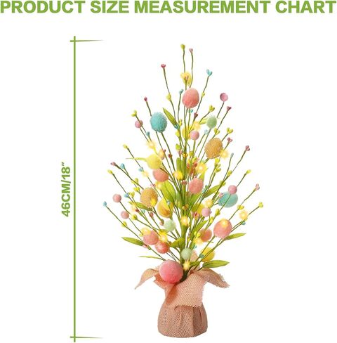 RoseCraft Easter Decorations, Artificial 18 Inch Pre-Lit Easter Egg Tree Tabletop Decor with Delicate Ornaments, for Home Party Wedding Holiday Spring Summer Decoration, Pink/Blue/Yellow. in Saudi Arabia