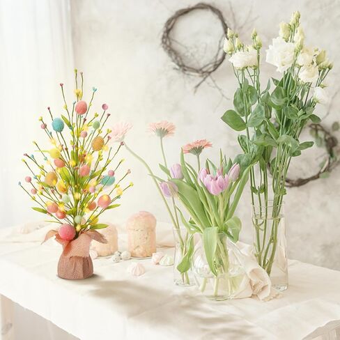 RoseCraft Easter Decorations, Artificial 18 Inch Pre-Lit Easter Egg Tree Tabletop Decor with Delicate Ornaments, for Home Party Wedding Holiday Spring Summer Decoration, Pink/Blue/Yellow. in Saudi Arabia